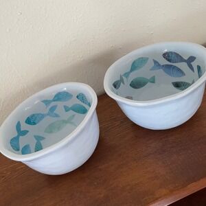 Tag Living set of 2 Melamine Salad Cereal Ice Cream Soup Bowls Fish Design